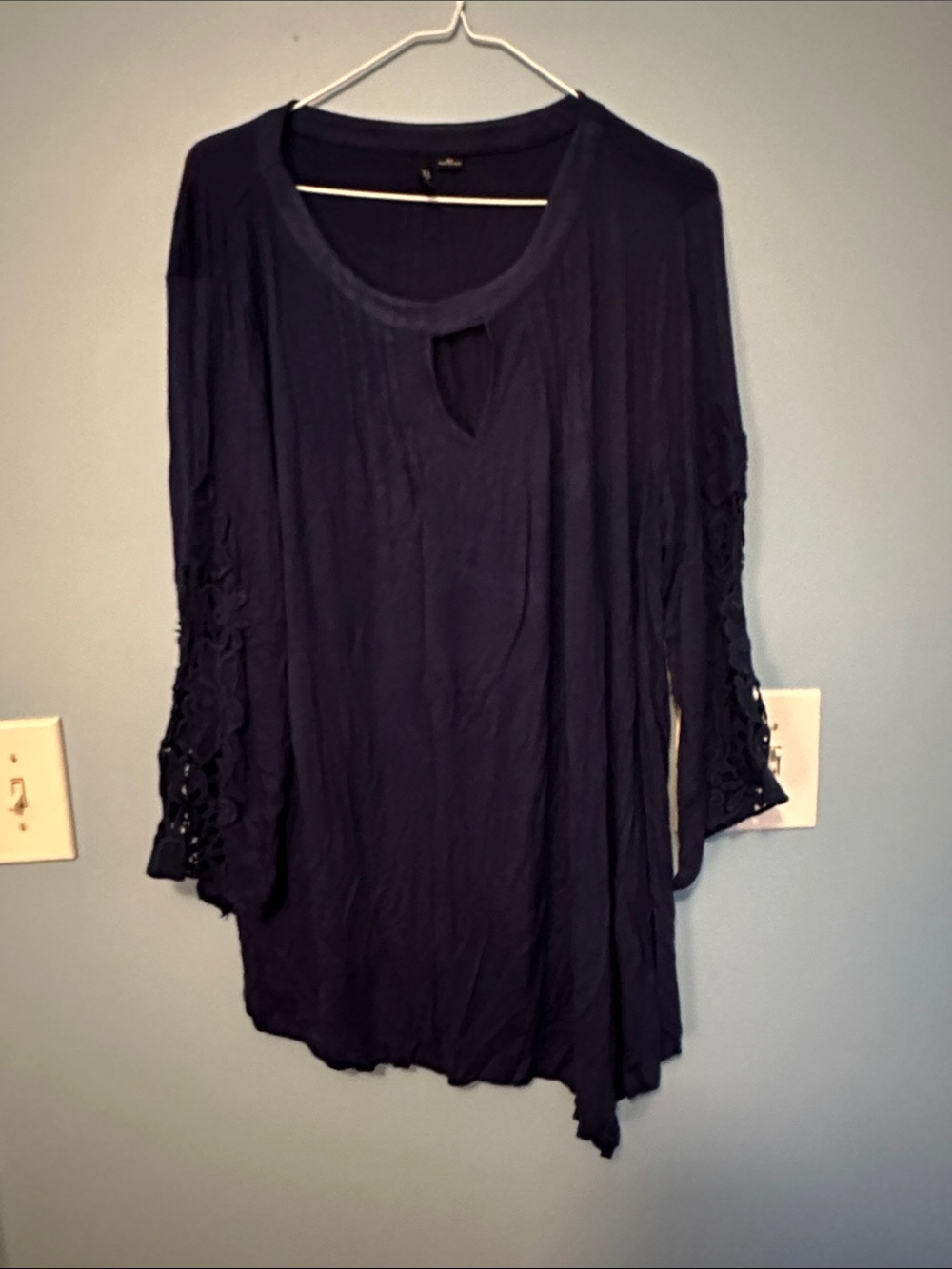 new directions Navy Lace-Accent Keyhole Tunic